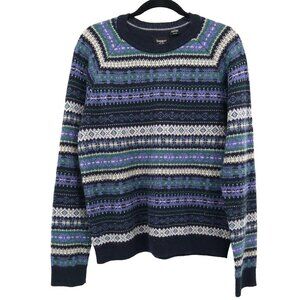 Haggar Wool Sweater Mens L Navy Classic Traditional Layering Timeless Retro Warm